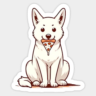 White Dog Eating Pizza Sticker